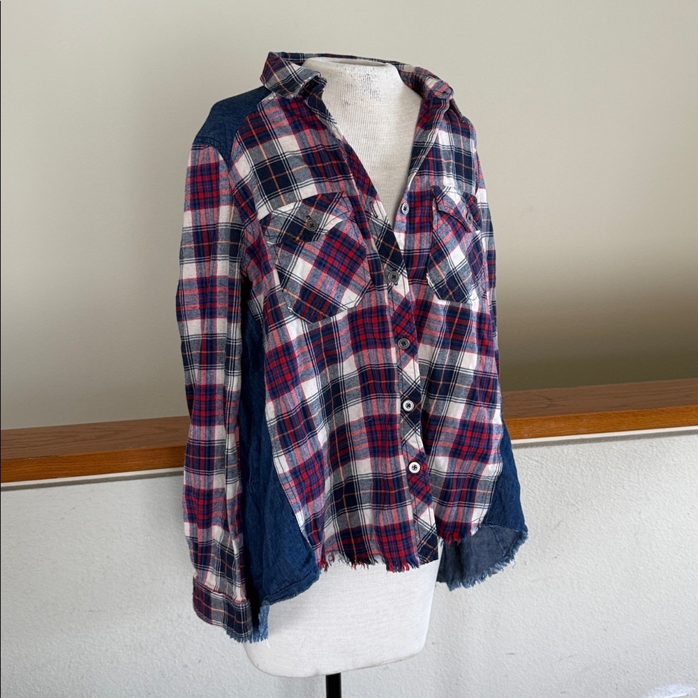 Vintage Havana Blue Denim with Red Plaid Detail